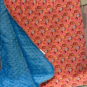 2010 Pink Woodland Owl Print Baby Blanket with Blue Minky Lining
